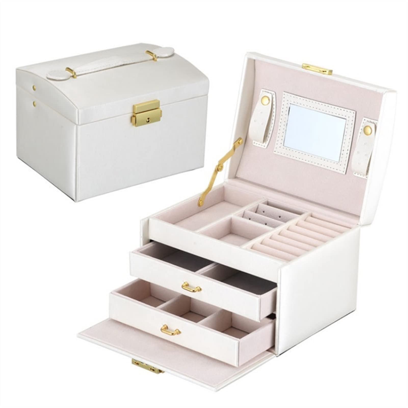 ESTDKMNOS Portable Jewellery Case， Adjustable Portable Jewelry Organizer Box for Necklaces Earrings Rings Storage