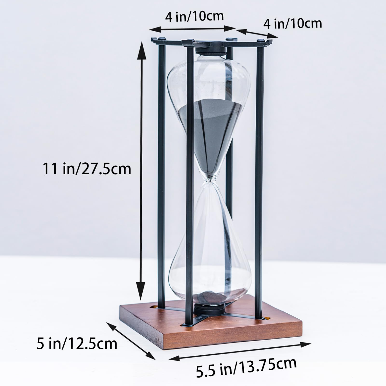 Reloj de arena grande de hierro negro para manualidades de 60 minutos, moderno, regalo para hombres y mujeres, temporizador de arena para cocina, hogar, oficina, escritorio (negro)