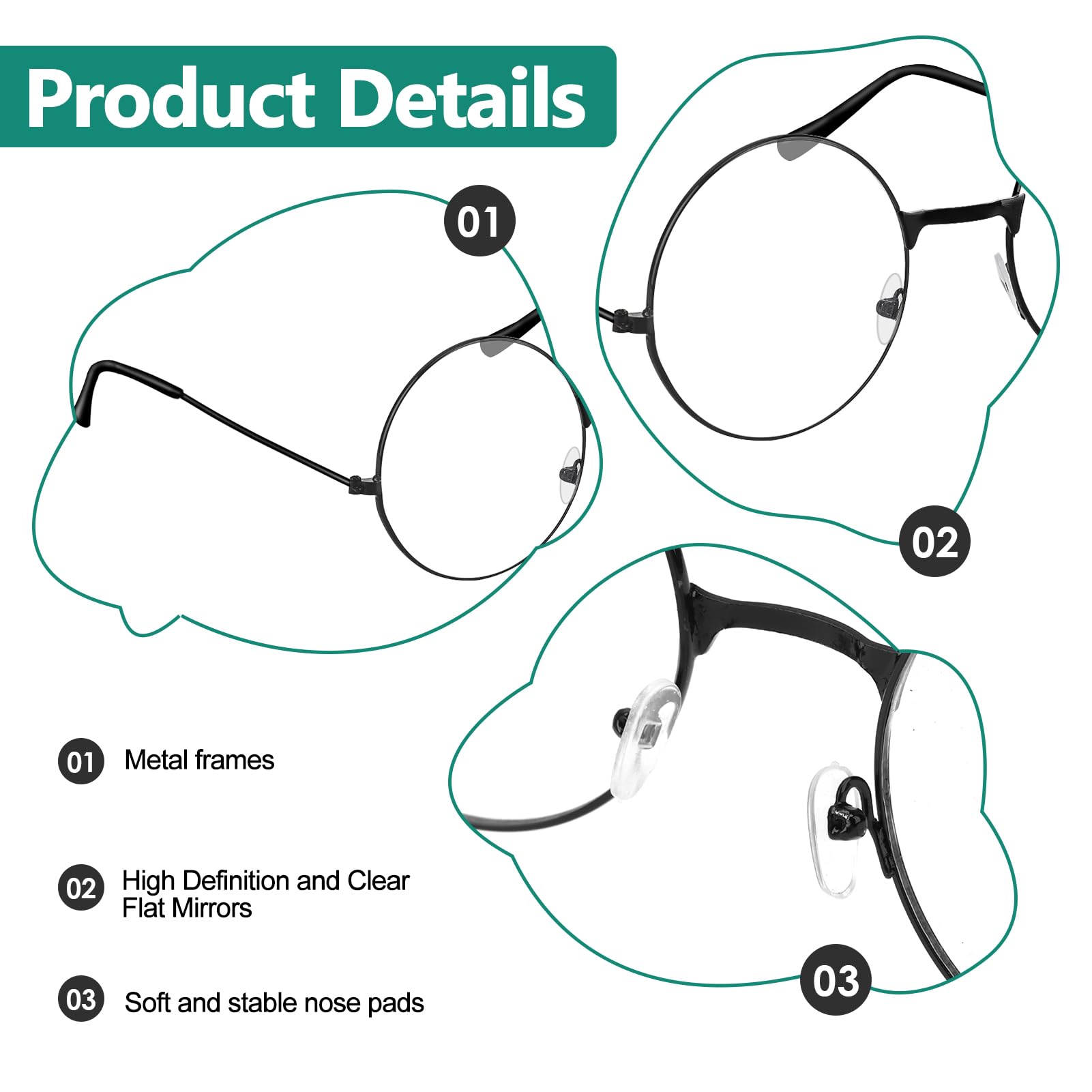 NGUIT 2Pairs Fancy Dress Round Glasses Unisex Christmas Black Classic Wizard Fake Cosplay Nerd Glasses Clear Lens Metal Frames No Makeup Party Costume Vintage Accessories Prom - Image 3