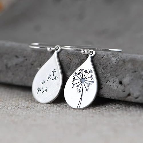 Miniatura 5 de GBAHFY Aretes bohemios de plata con forma de diente de león para mujeres, adolescentes y niñas, diseño de gota de agua, flor de plata, árbol