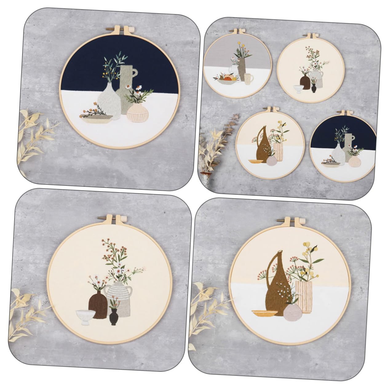 Hohopeti Kit de Bordado DIY 4 Sets Patrón de Flor para Decoración Manual y Actividades Padre-hijo en Casa