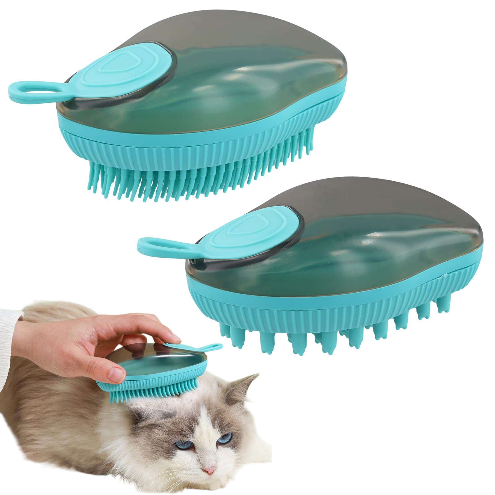 2 PCS Dog Shampoo Bath Brush & Cat Brush, Use Wet or Dry as Dog Grooming Brushes with Soap Dispenser