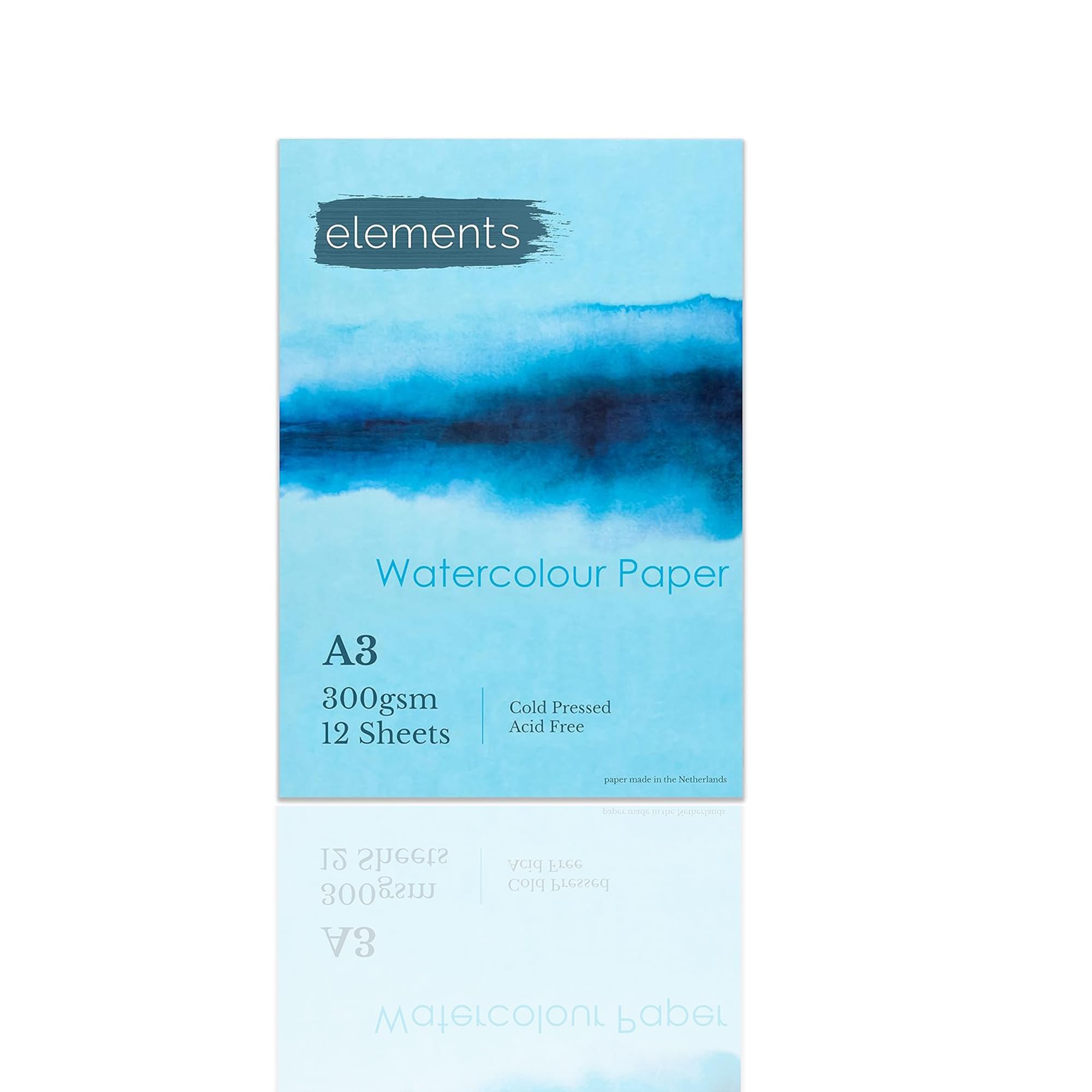 Elements A3 Watercolour Book Glue Bound Artist Watercolour Paper Pads, Cold Pressed (300gsm/140lb), Acid-Free, 12 Sheets for Water Painting - A3