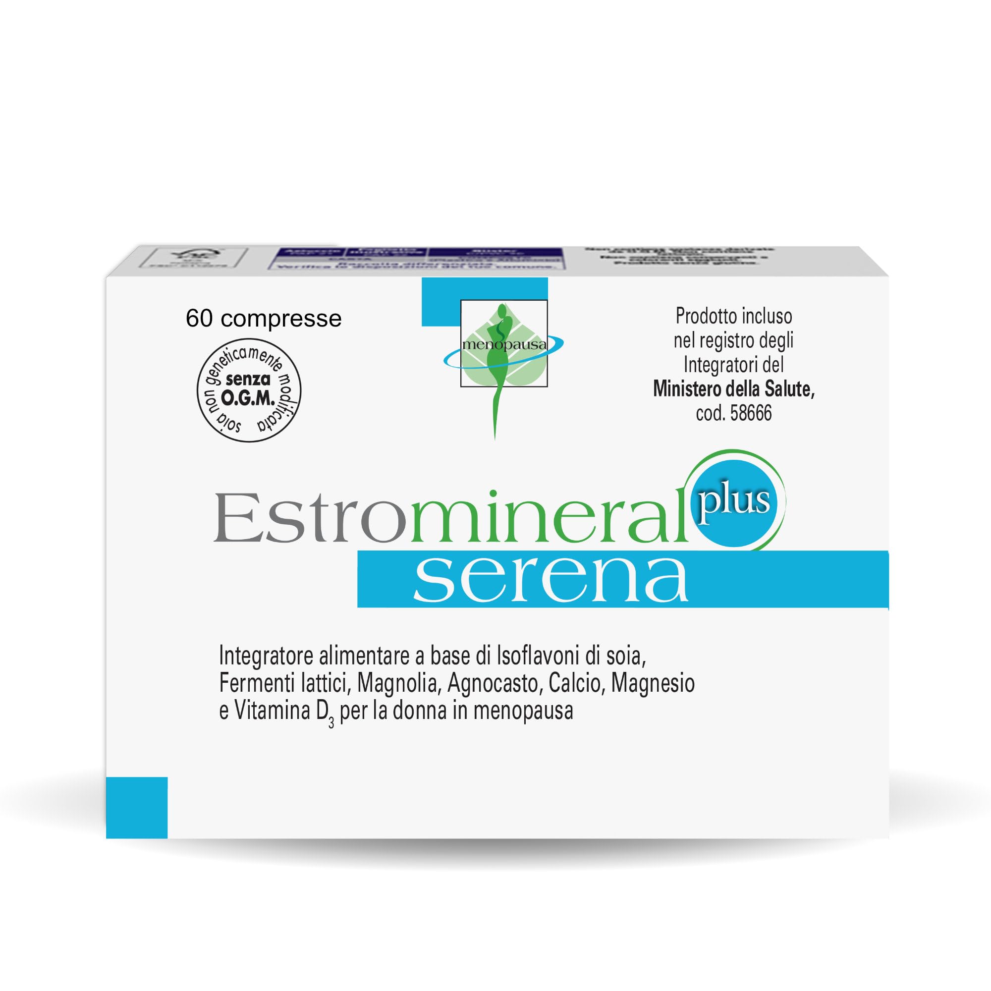 Estromineral Serena Plus – Integratore Menopausa per Vampate, Insonnia, Umore e Salute delle Ossa – Naturale con Isoflavoni di Soia – 60 Compresse Senza Glutine e Lattosio