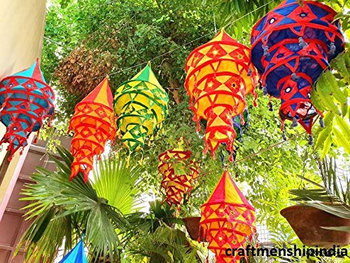 INDIANHANDICRAFT 5 Pc Mix Lot Indian Decorative Cotton Fabric Lamp ShadeLamp Shade Wedding Decor Lamp Shades Ceiling Lamp Shade Decorative Lamps Indian Lanterns