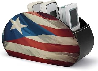 TV Remote Control Holder, 5 Compartments, Puerto Rico Wallpaper Flag | Table Desk Storage Box/Tray,Desktop Organizer Store Controller,Glasses,Brush,Pen,Space Saver for Bedside Table/Office Desk
