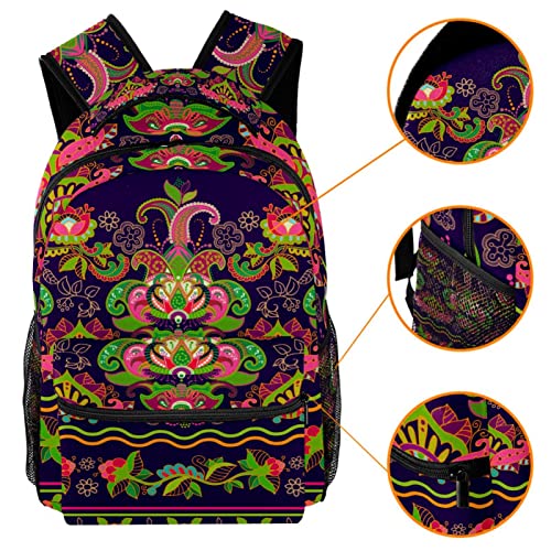 Sac à dos rétro Mandala indien multicolore taille M avec porte-bouteille