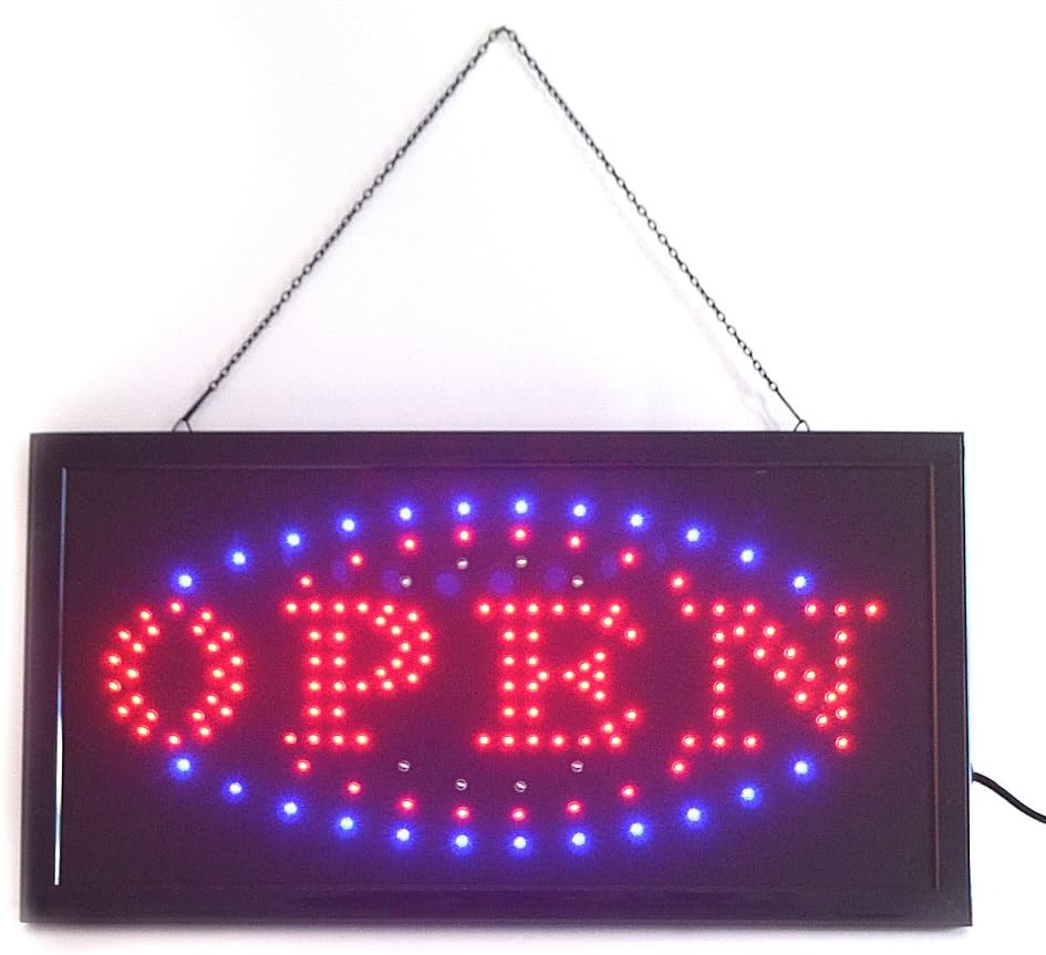 Reelva Super Bright 2 Colour Open Illuminated Flashing LED Sign Light for Shops Window Display 48cm x 25cm x 2.2cm