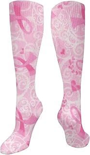 942 Compression Socks Ribbon Breast Cancer Ribbon Ladies Socks Sustainable Yoga Sport Sock Soft Casual Wear Crew Socks, 50cm