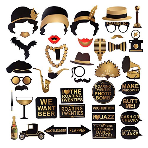 Roaring 1920 Gatsby sur Le thème Photo Booth Props, 20's Birthday Party Bridal Douche Fournitures de décoration, 42 pièces Cover
