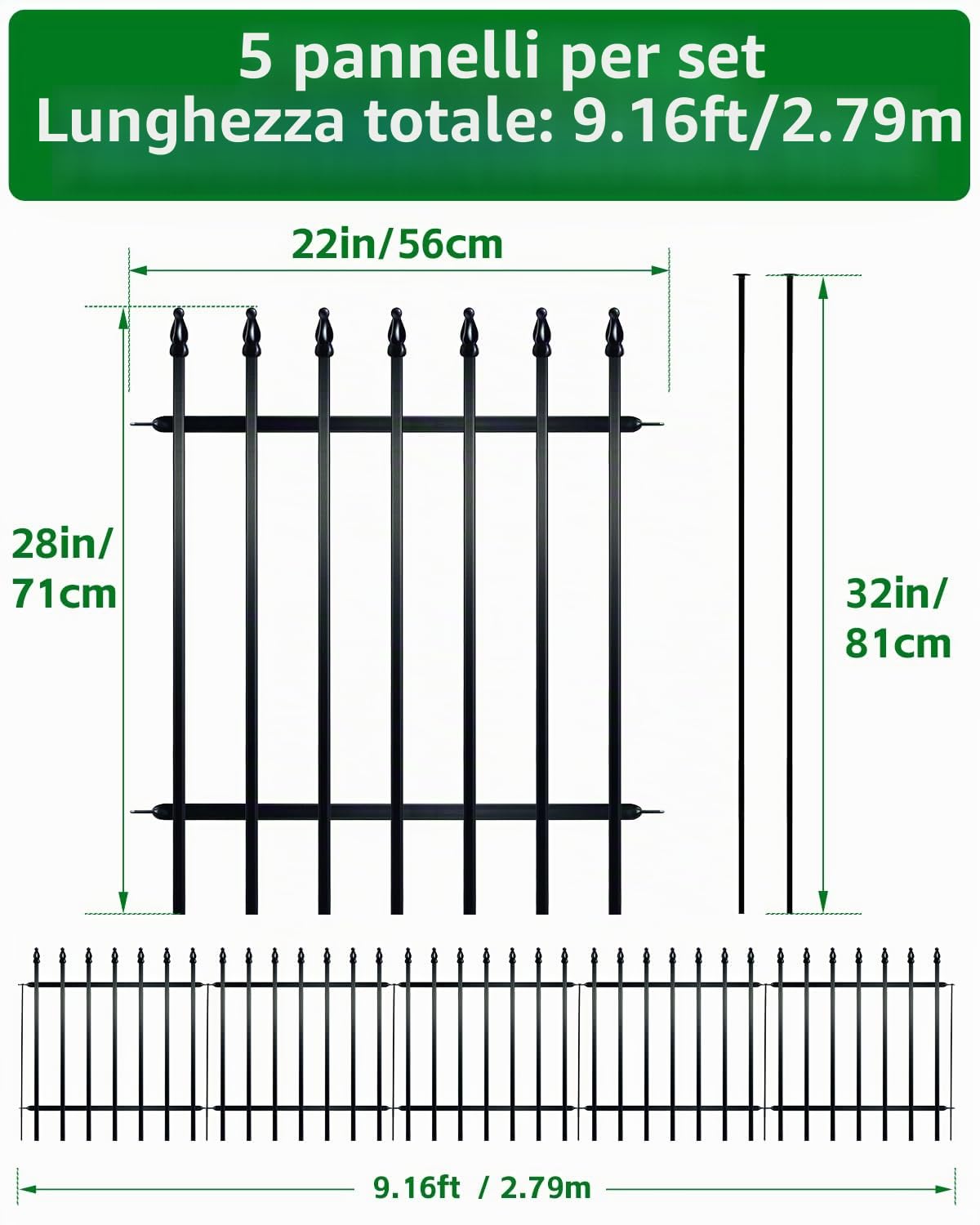 ARIFARO Recinzione Decorativa da Giardino in Metallo, 71cm di Altezza x 56cm di Larghezza, Confezione da 5, Barriera per Animali Domestici, Recinzione da Giardino per Esterni, Patio, Prato, Cortile