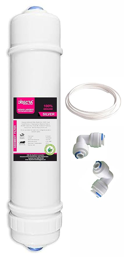 Dissora Silver 10 Inch Inline Sediment Filter Cartridge, Compatible with All Brands RO UV UF Water Purifier