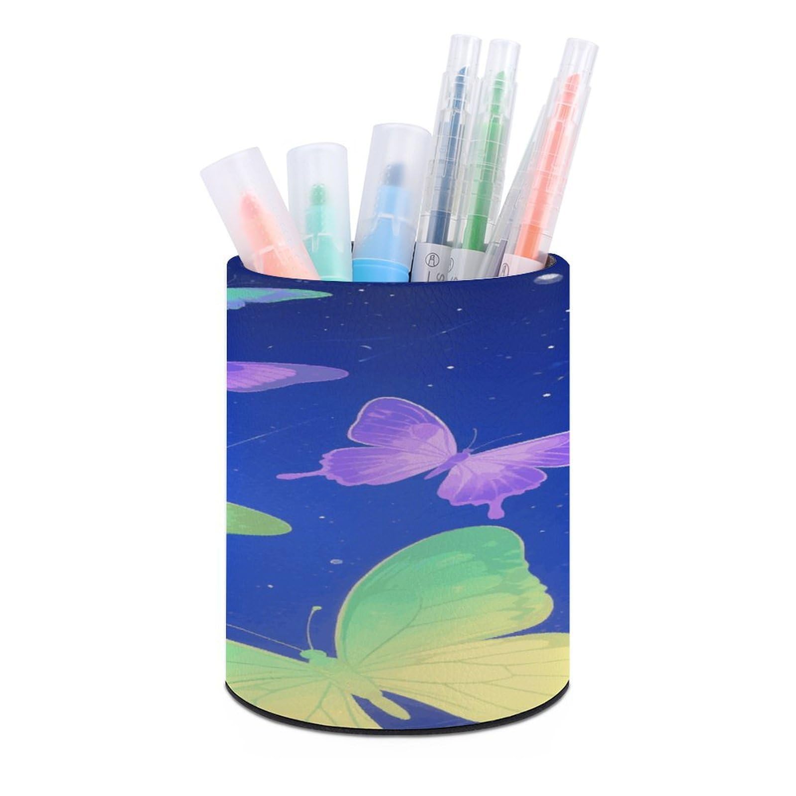 VstaDank - Round Butterfly Pencil Holder PU Leather Desk Organizer for Desk Office Desk Decor (3.1" x 3.9")