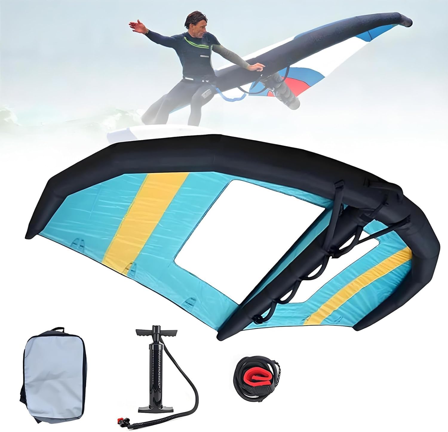 Handheld Inflatable Wing Foil for Water and Snow Sports, Wind Surfing Kite for Hydrofoil Boards, Wingsurfer with Pump and Backpack