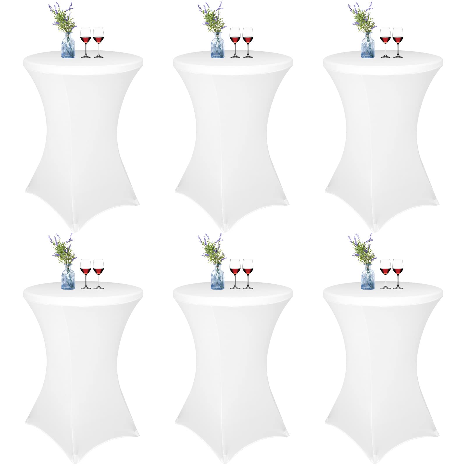 6er-Set Weiß Stretch Stehtisch Husse für Bistrotisch Ø 80-85 cm Spandex Stretch Tischdecke, Verstärkung im Fußbereich Für Hochzeit Geburtstagsfeier Bankett Stehtische und Bistrotische(80×110cm,Weiß)