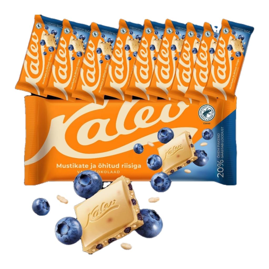 White Chocolate with Rice Crisps and Blueberries 3.35oz/ 95g by Kalev