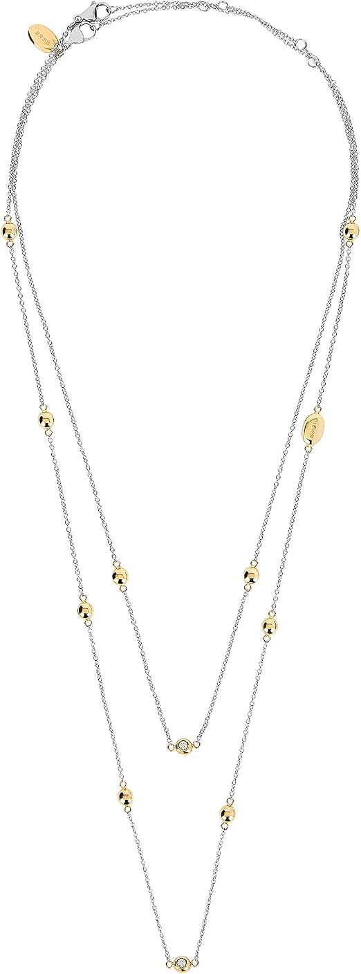 Breil Collezione Brielogy - Collana Donna In Acciaio Bicolore Con Pendente E Cristalli - Regolabile 40-50 Cm, Chiusura A Moschettone