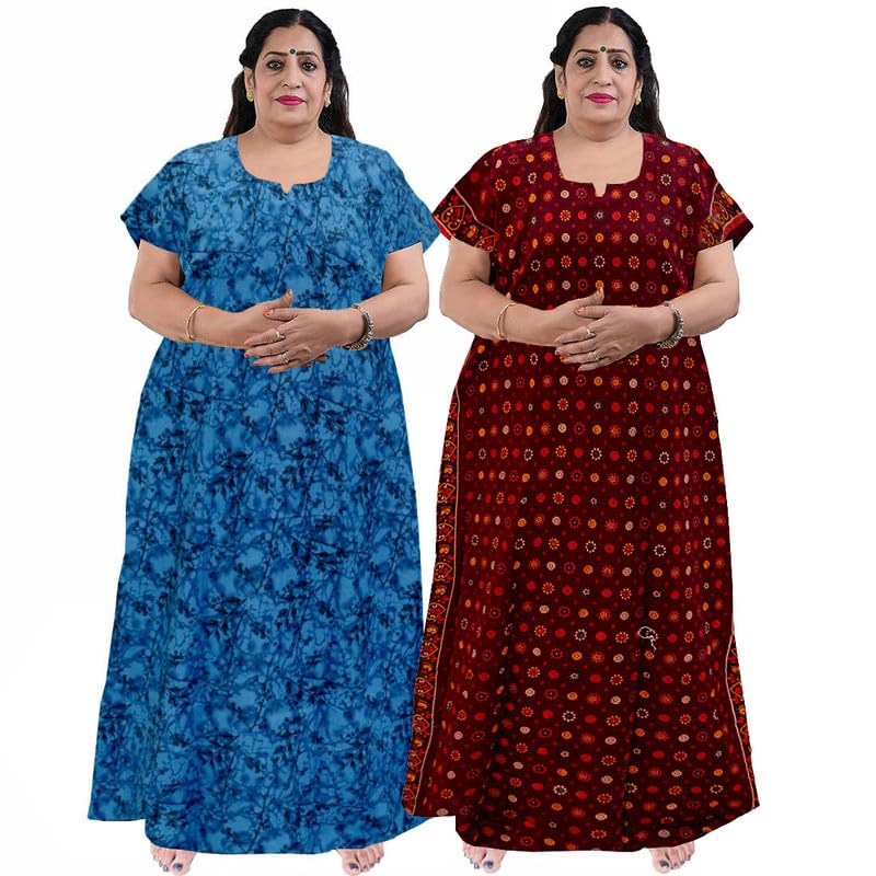 trendy fab Women Casual Floral Printed Multicolor Night Wear Gown/Free Size Nighty/Cotton Nighty Pack of 2_Jumbo-NT5-picture-32