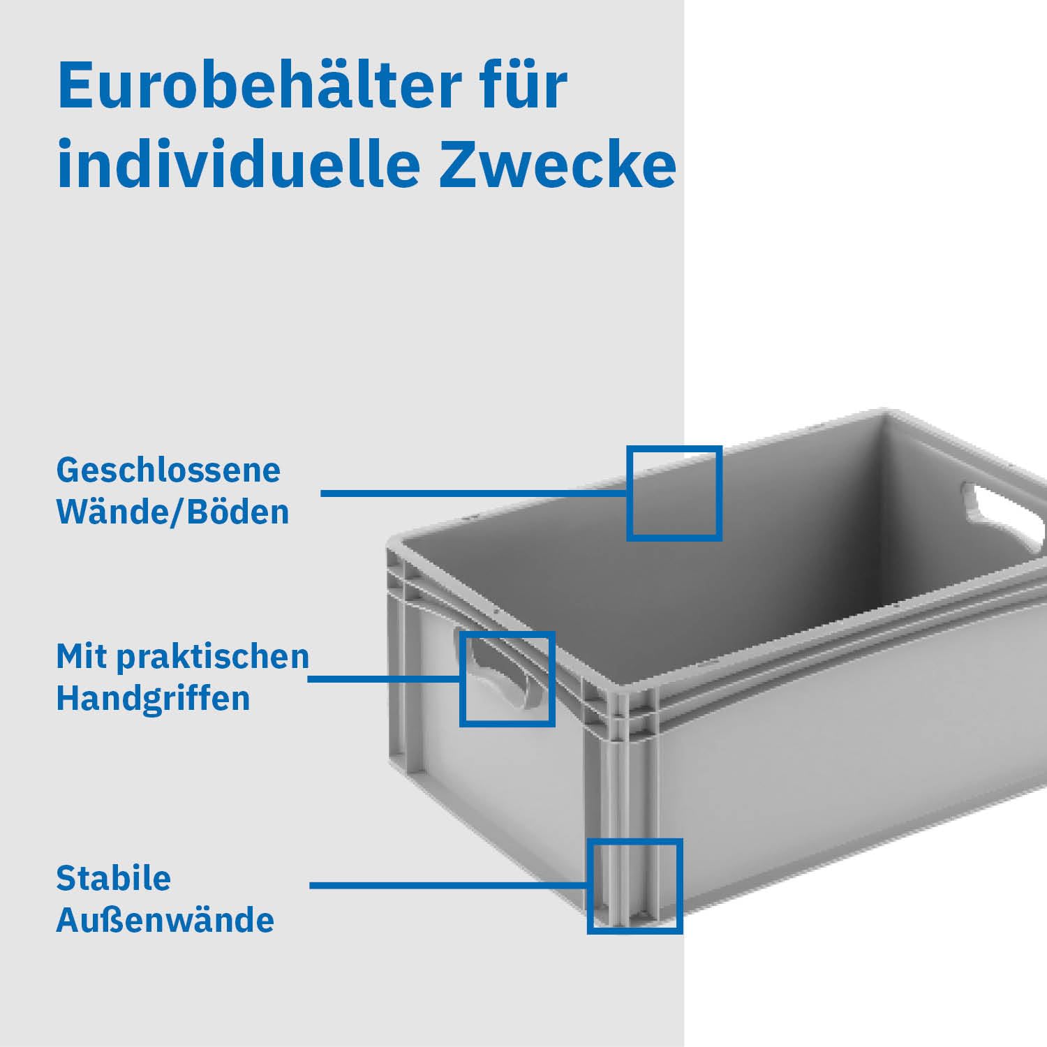 DieBoxfabrik Eurobehälter 600x400x220mm (60 x 40 x 22 cm) mit 44,2 Liter Volumen | Eurobox stapelbar aus Kunststoff in TOP-Qualität - Made in Germany. Farbe Grau (4)