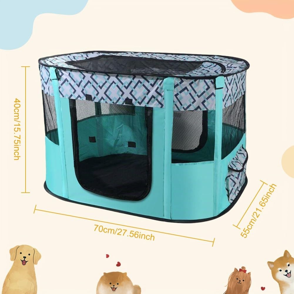 Welpenlaufstall Tierlaufstall,Faltbarer Haustierzaun,welpenauslauf faltbar,Tragbar katzengehege Kennel,70x55x40cm Kleintiergehege,Rechteckiges Zelt für Hunde, Katzen und Kleintiere(Grün)