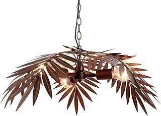 Vintage Adjustable Tropical Coconut Leaves Pendant Light | Rustic Tree Lamps Living Room Dining Room Bedroom Kitchen Hanging Lighting Fixture