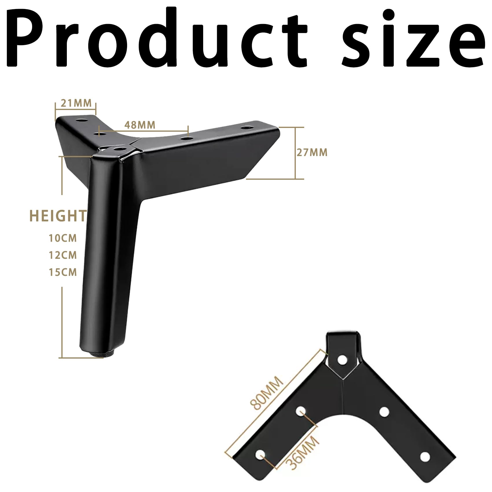 LONGZG Set of 4 5.9 inches / 15 cm black furniture feet, DIY metal furniture legs, replacement cabinet feet - Image 2