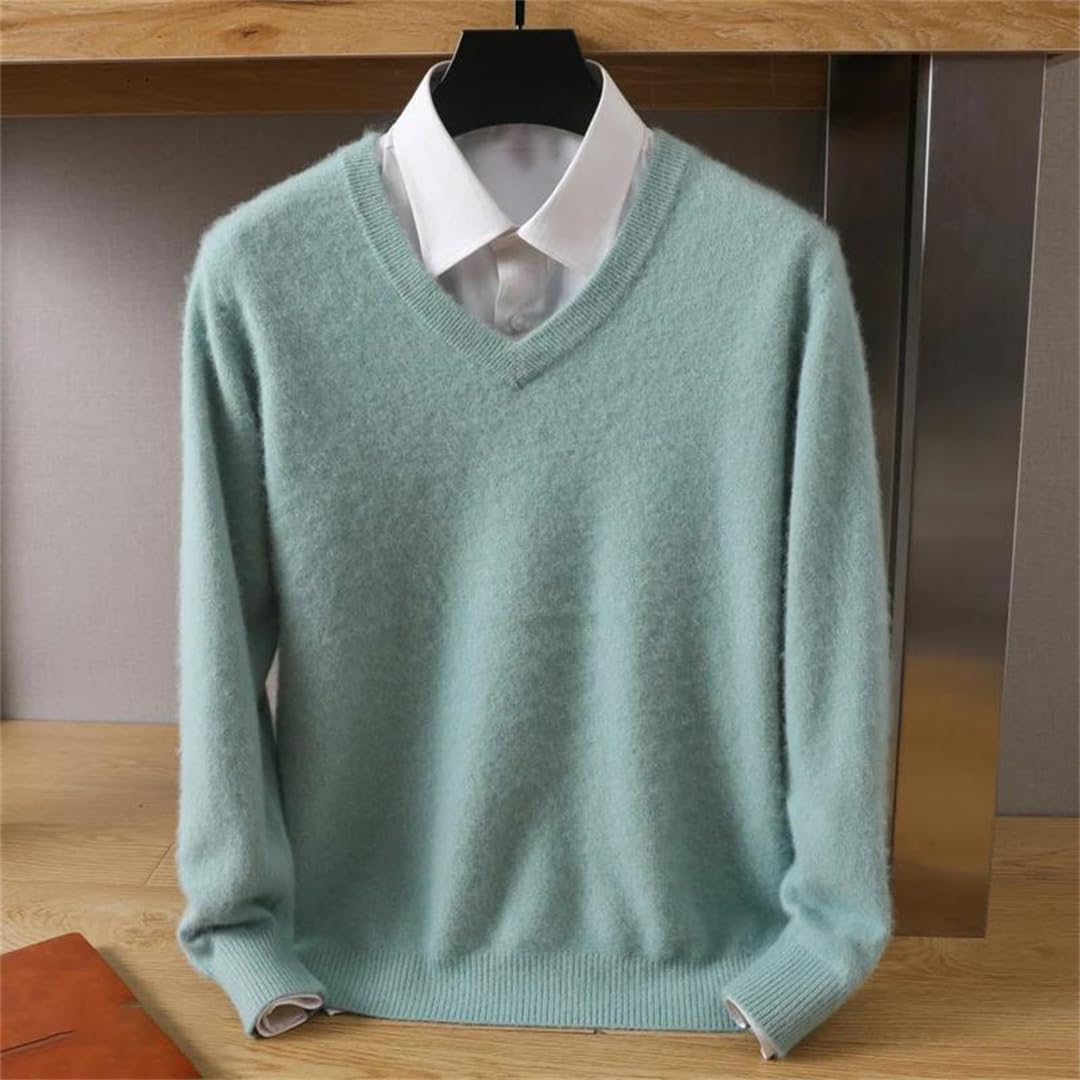 Jersey de punto de manga larga para hombre, 100 % cachemira, cuello en V, talla grande