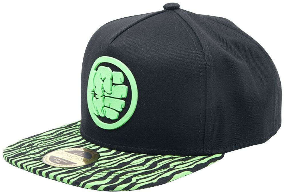 Meroncourt Unisex Marvel Comics Incredible Hulk Fist Smash Rubber Patch Snapback Baseball Cap with Animal Print Brim, One Size, Black/Green (Sb130404Mar) Baseball Cap, Black, One Size