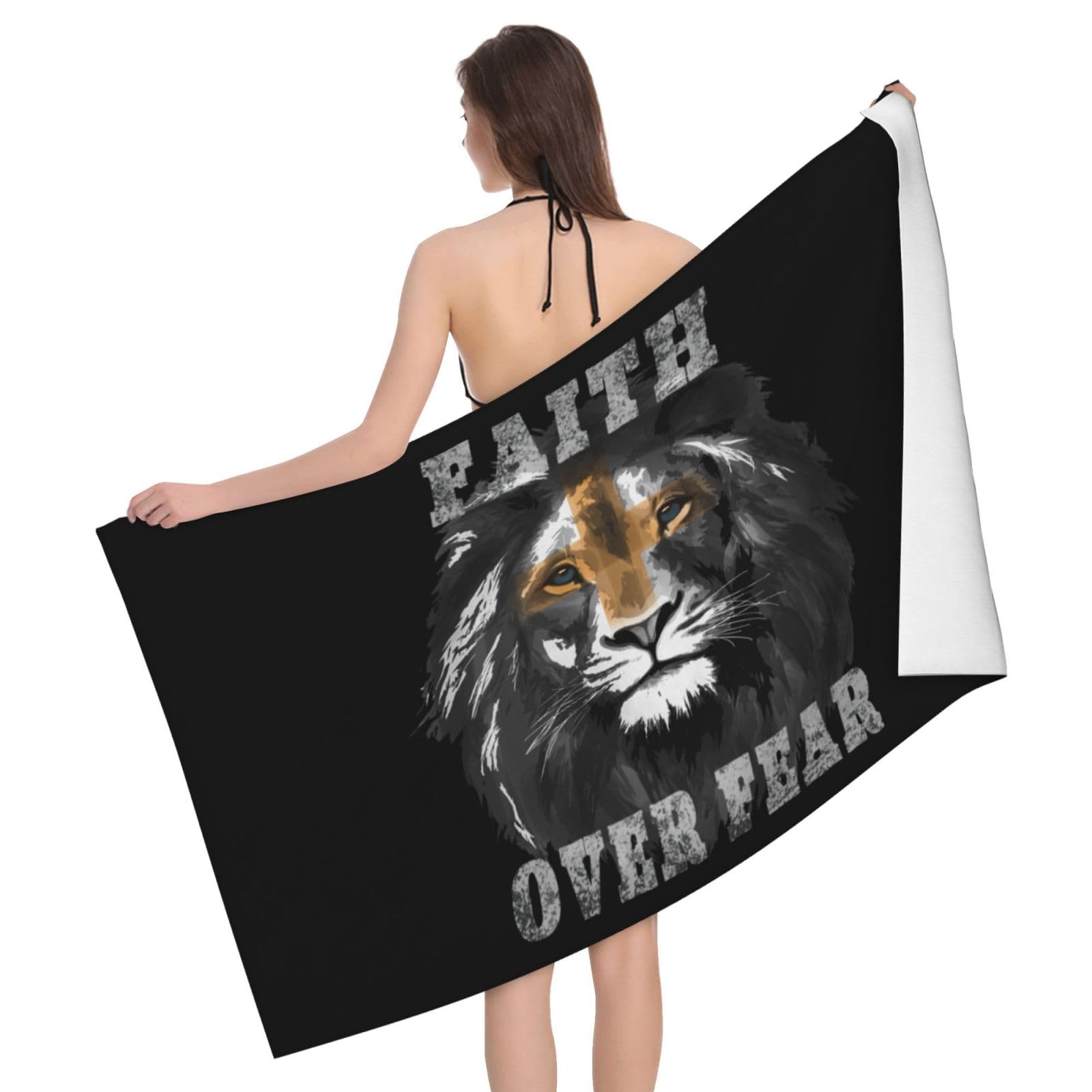 HLBSDM Microfiber Christian Jesus Faith Over Fear Religious Beach Towel Quick Dry Soft Sand Free Beach Towels for Pool Swim Beach Lightweight Thin Towels