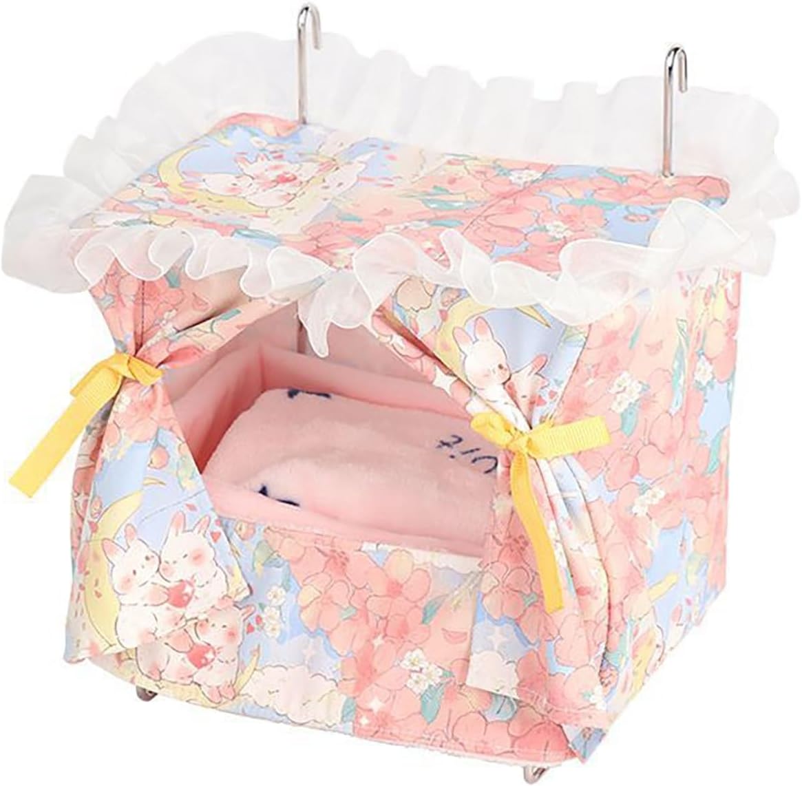 Cotton and Stainless Steel Princess Bed Hanging Nest - Ferret Hammock, Sugar Glider Toys and Cage Accessories for Squirrels, Hamsters, Ferrets(Pink,Thin)