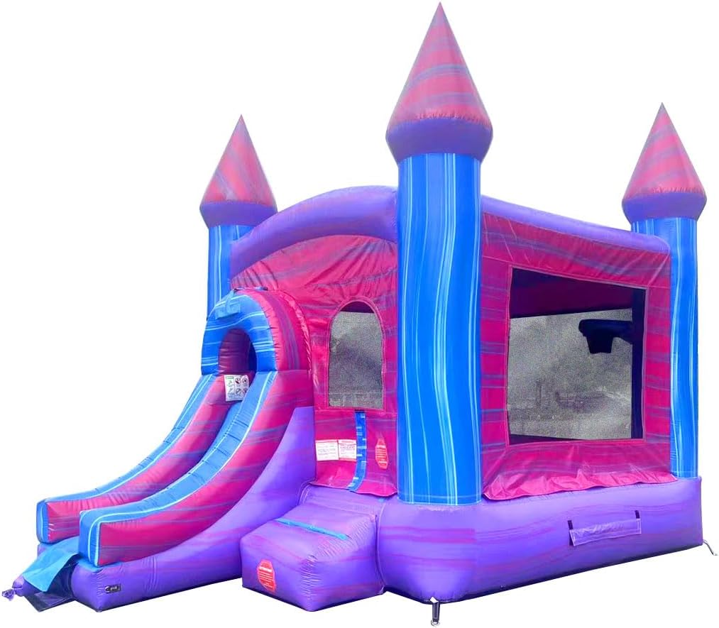 Crossover Inflatable Bounce House with Slide (Without Blower) 18 x 12 x 14.5 Foot Modular Pink Castle Bounce House Combo Waterslide with Basketball Hoop, Water Misting System, Stakes and Storage Bag