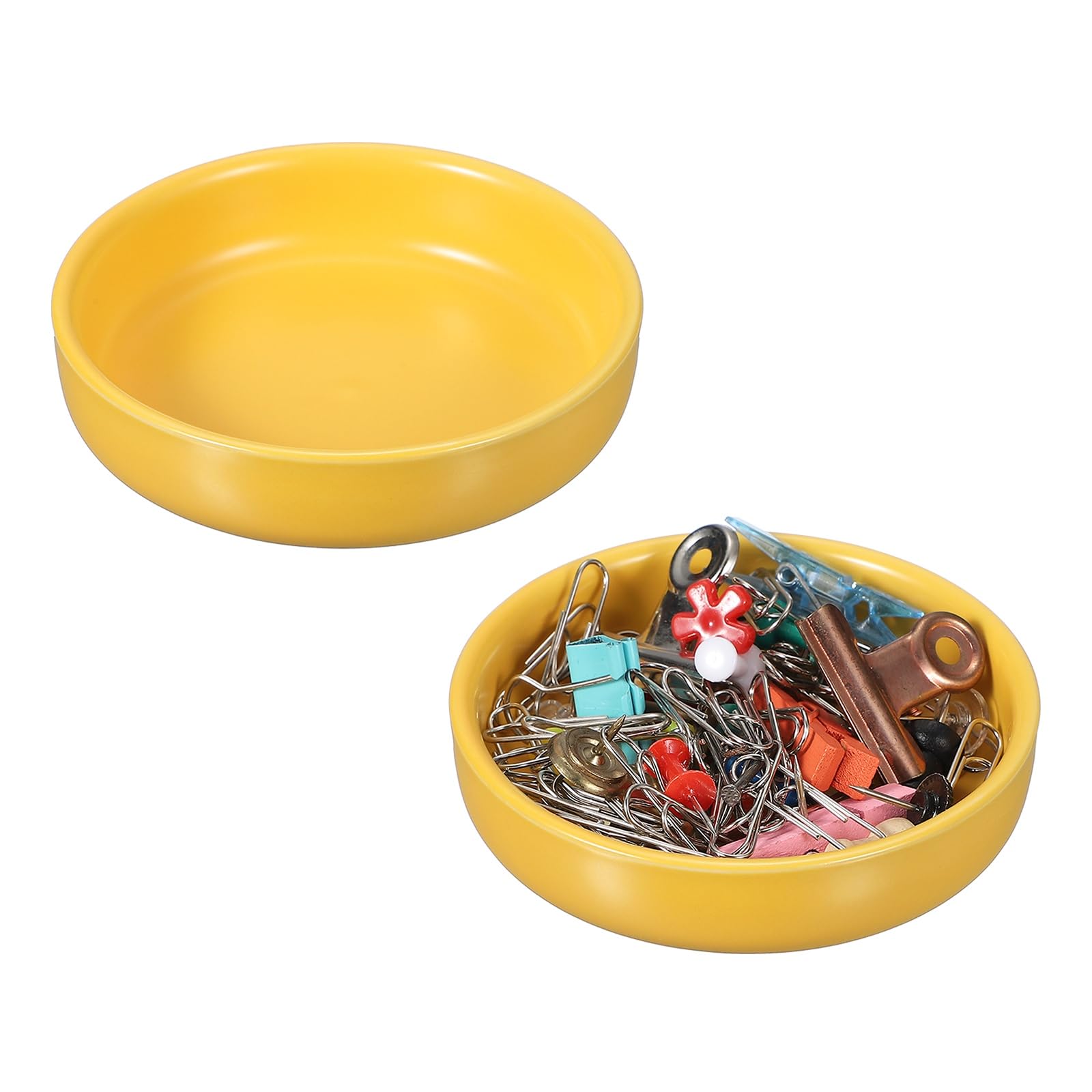 PATIKIL Round Paper Clip Holders, 2 Pcs Ceramic Clip Dispenser Organizer Desk Organizer Accessories for Office Desktop Decor Bobby Pin Binder Paper Clamp, Yellow
