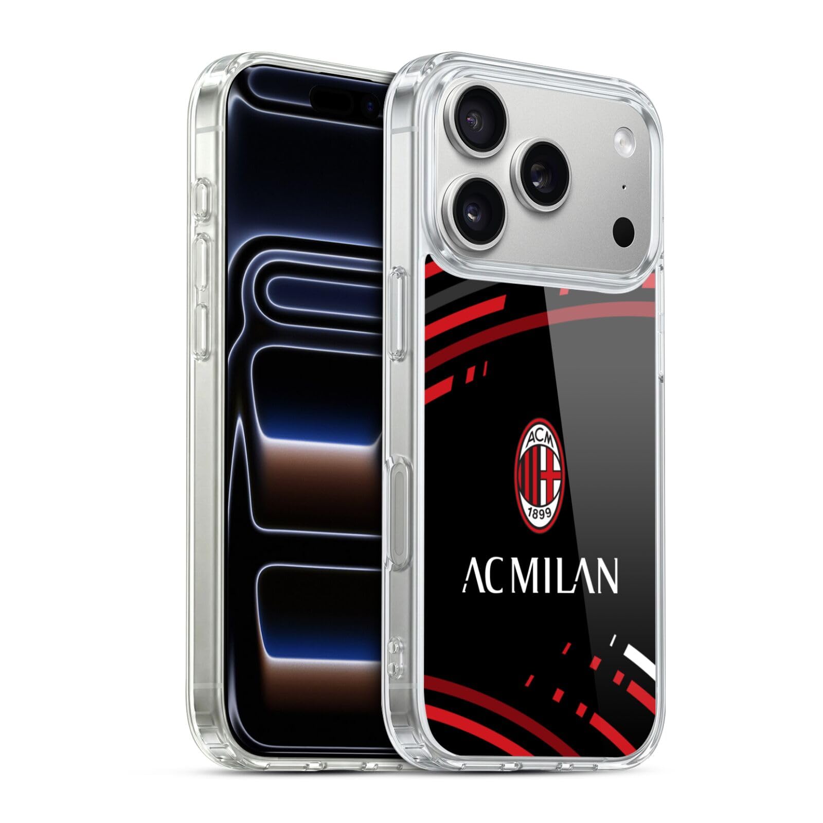 Head Case Designs Licenza Ufficiale AC Milan Curvato Modelli Cresta Custodia in Gel [Protezione di Grado Militare] Compatibile con Apple iPhone 17 PRO E Compatibile con MagSafe