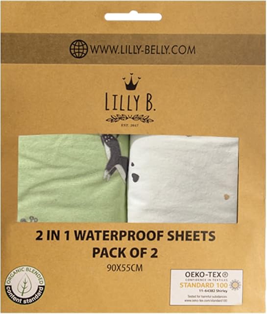Lilly B. Organic Cotton GOTS 2in1 Pack of 2 Waterproof Cot Sheet, Used Instead of Bassinet Waterproof Mattress Protector Compatible with, Next2me, and All Bedside Cribs, Bassinets up to 90x55cm.