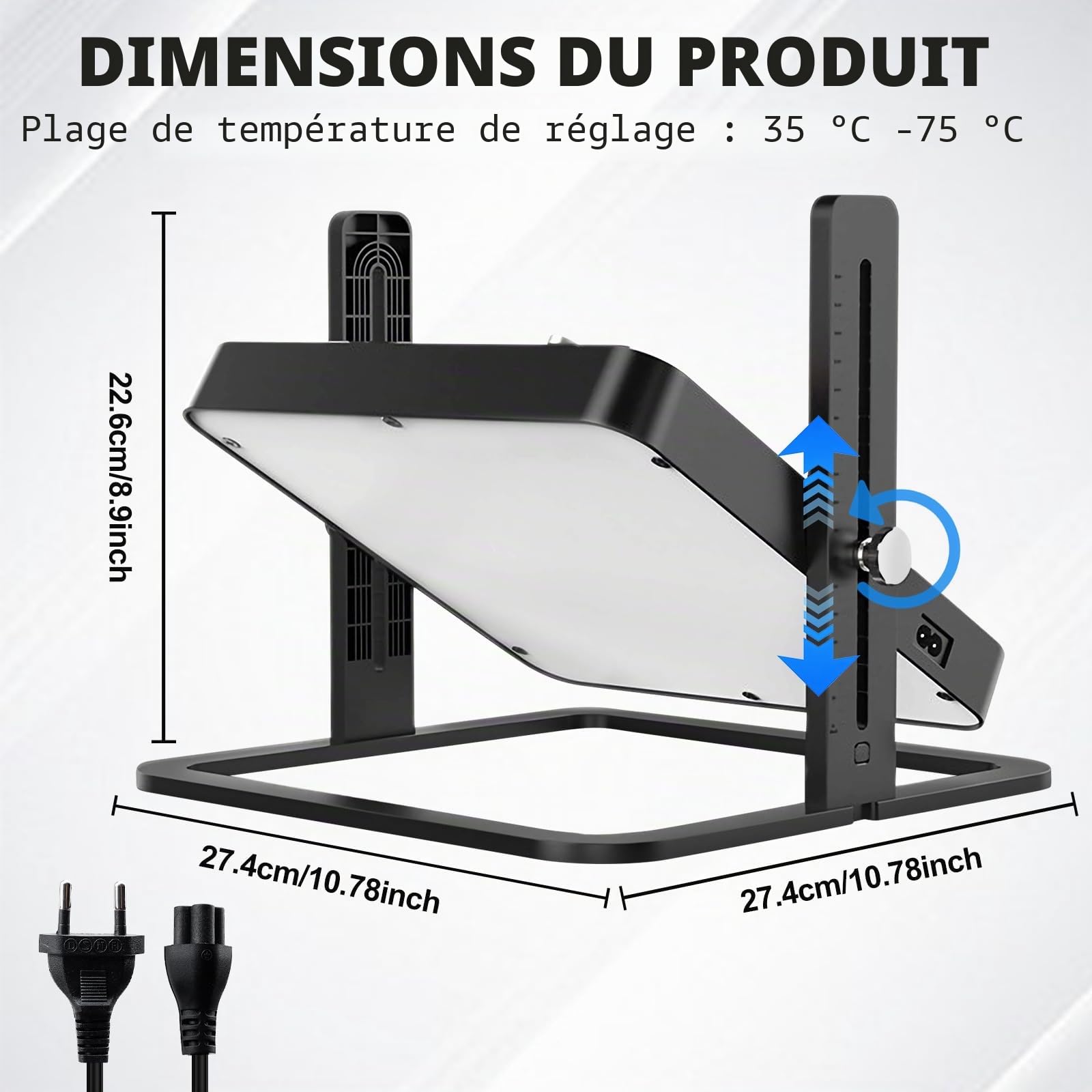 Plaque chauffante pour poussins - Plaque chauffante réglable en hauteur pour poussins avec réglage de la température de 45 à 70 °C, 15 à 22 W, lampe chauffante pour poussins et poulailler