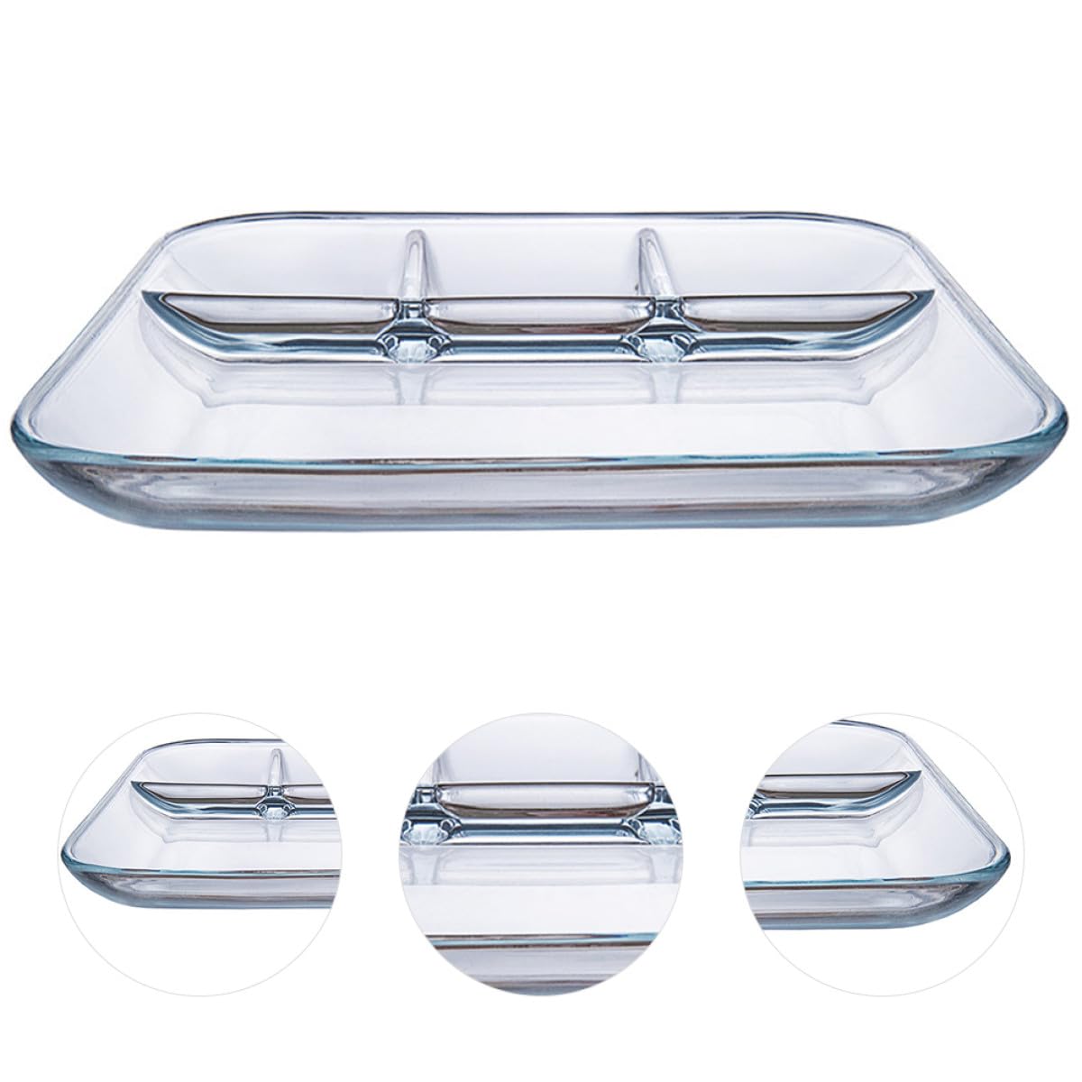 Plat en Verre Trempé Carré Compartimenté pour Repas, Résistant au Micro-ondes, pour Fruits et Petit-déjeuner la Maison