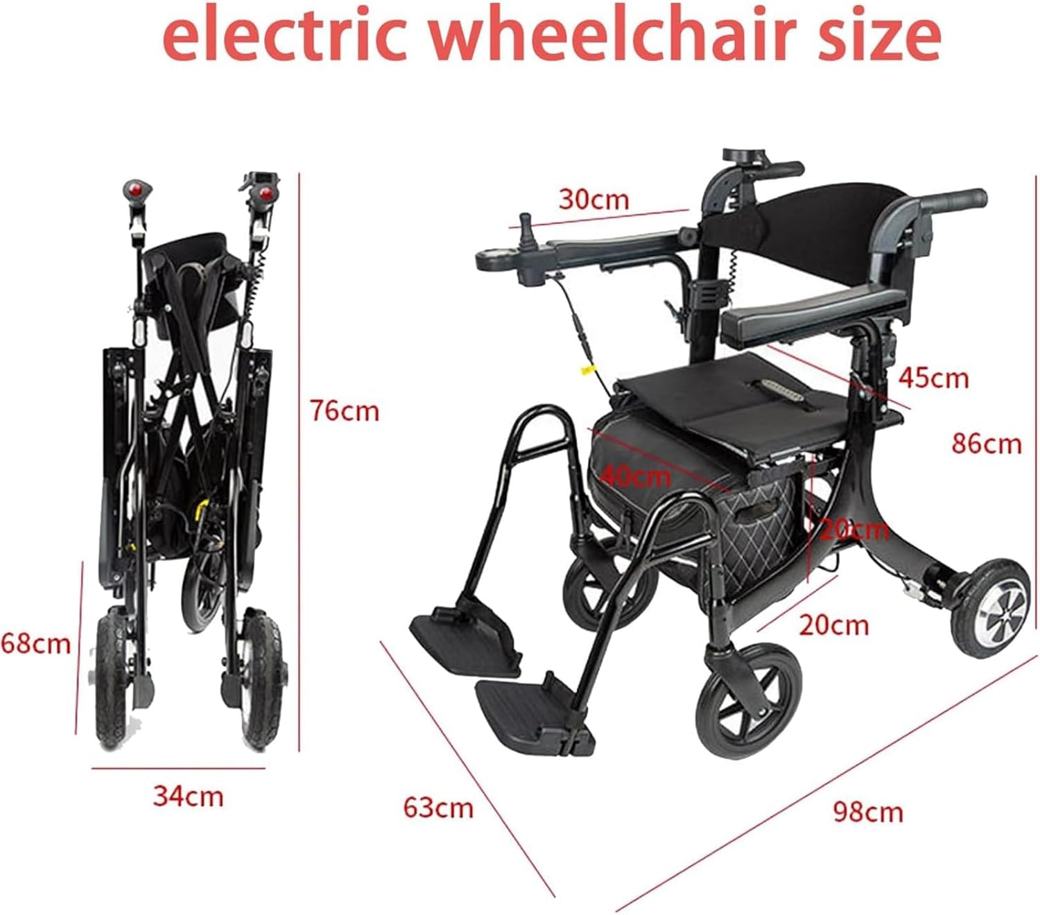 Andador con Ruedas 5 en 1 para Personas Mayores, Andador con Ruedas eléctrico Plegable, Carrito con Asiento, Andador médico portátil, Silla de Ruedas eléctrica, Ayuda para Caminar con Ruedas
