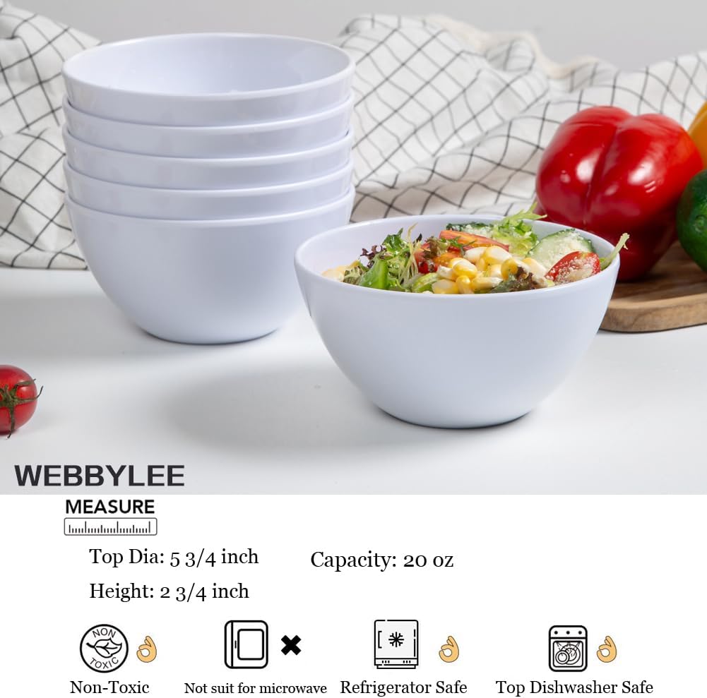 Webbylee Melamine Cereal Bowls set - 6pcs 20oz White Soup Bowls for Daily Use, Dishwasher Safe, Durable,Break-resistant image 2