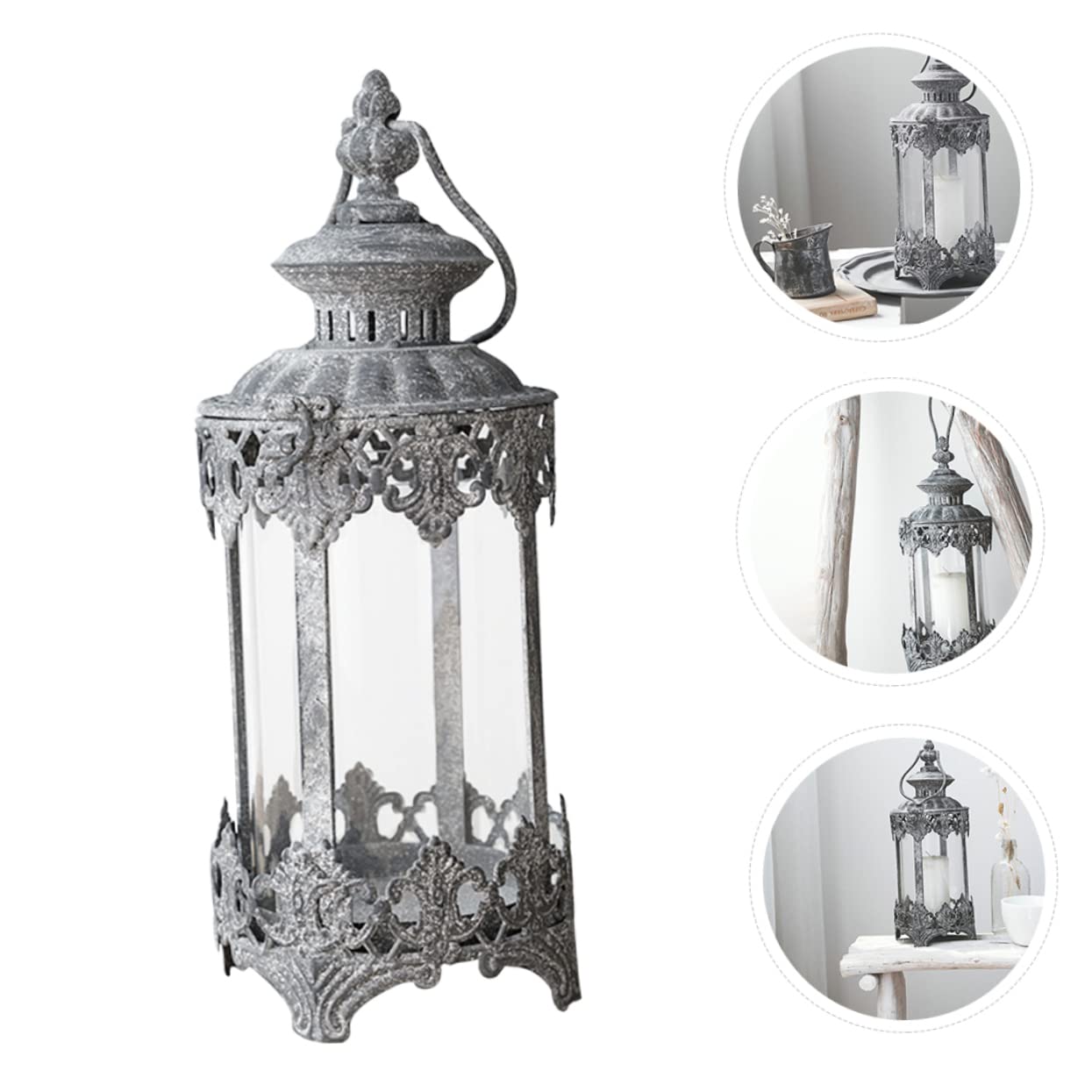 PRETYZOOM 1pc Retro Lantern Wrought Iron Lantern Metal Tea Light Holder Vintage Metal Lanterns LED Decor Rustic Candle Lanterns Antique Metal Lanterns Decorative Hanging Old Fashioned
