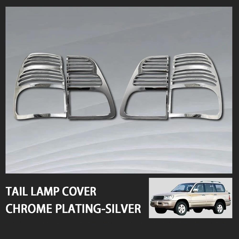 Adornos de pilotos traseros Embellecedor Cromado Plateado Faros Traseros Para Toyota Para Land Cruiser FJ100/LC100 1998-2005 Accesorios Decoración Exterior Para Automóviles Protector de luz trasera