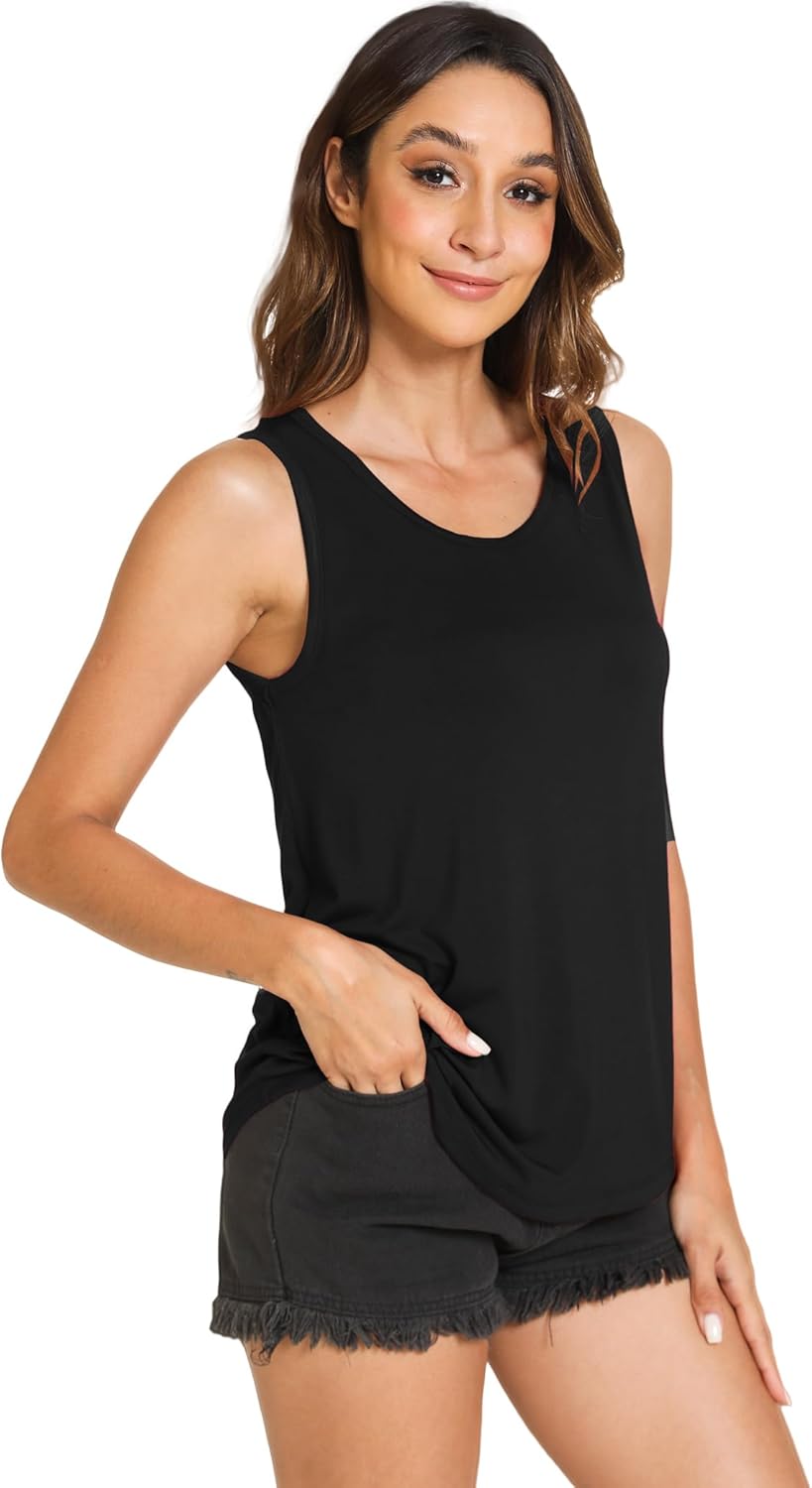 GYS Women Tank Tops Loose Fit Summer Basic Sleeveless Tops Bamboo Viscose Pajama Shirts - Image 4