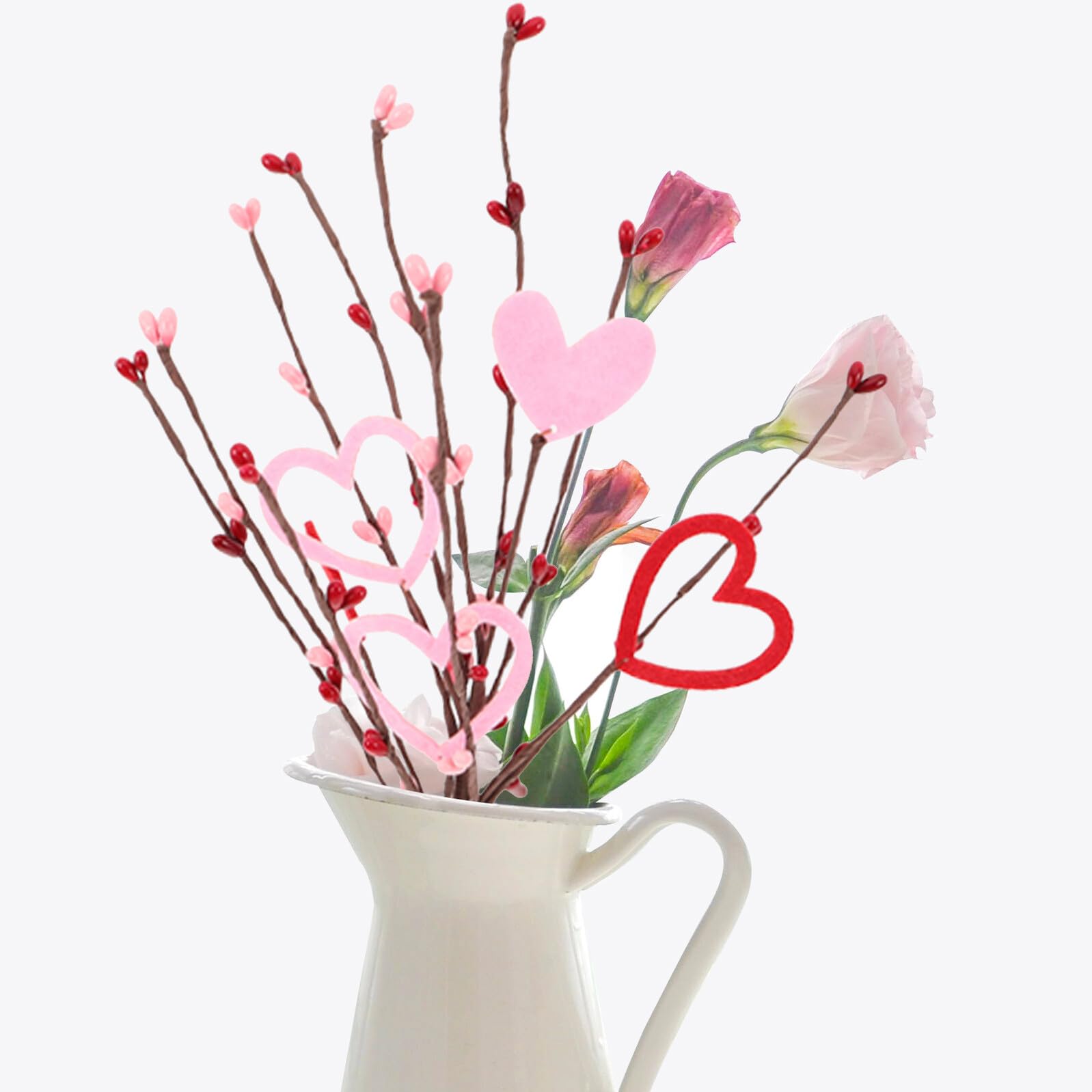 Gatuida 10 Piezas de Ramitas Artificiales Bayas Rojas y Forma de Corazón Ramo Decorativo para San Valentín Obsequio Romántico y Decoración para Bodas Mesas y Aniversarios