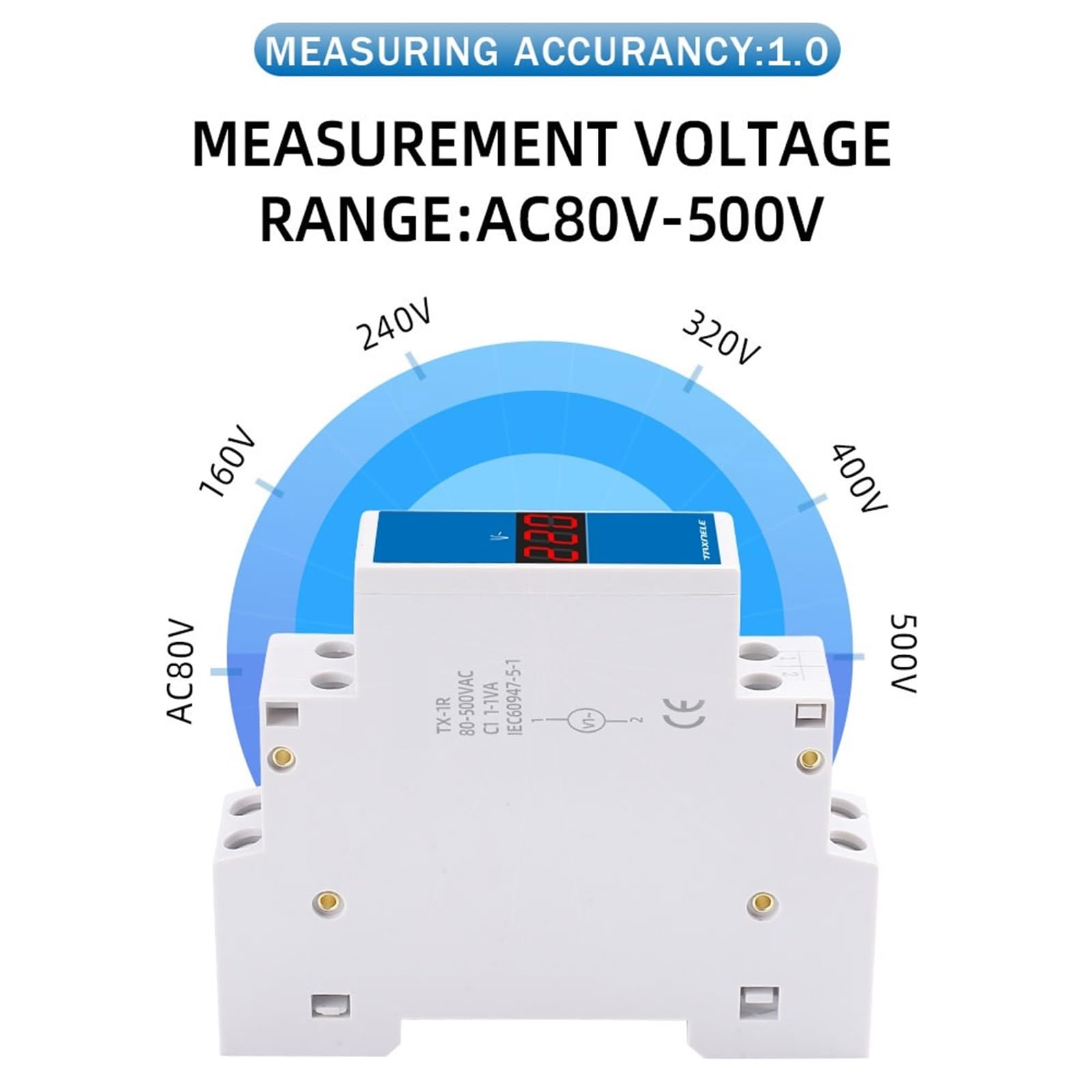 Medidor de voltaje monofásico de 18mm, carril Din, CA 80-500V, 220V, 380V, voltímetro Modular, indicador LED, Detector de pantalla Digital