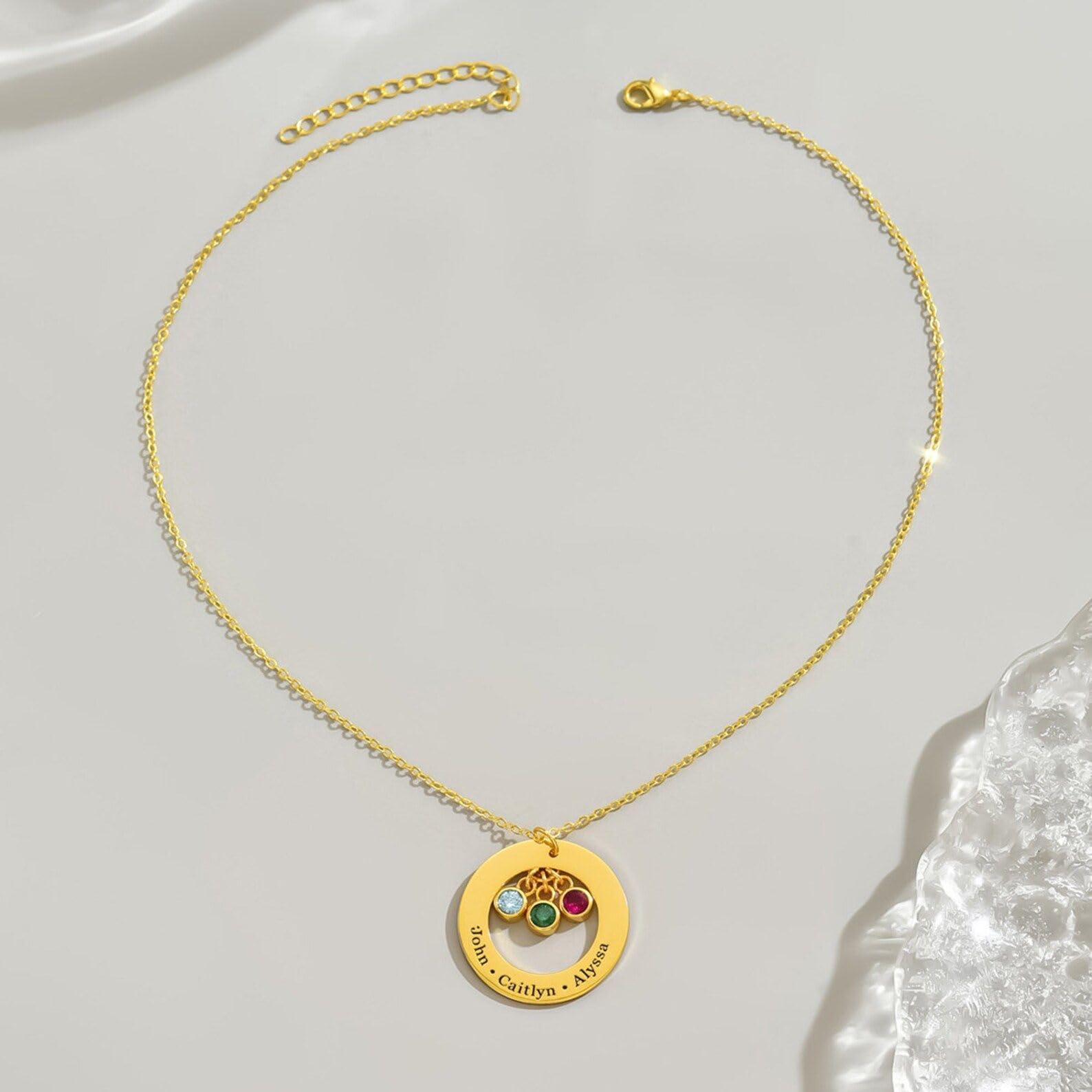 Collana personalizzata pietra di nascita argento sterling 925 donna nome Collana con pietra di nascita cerchio Messaggio inciso su cerchio personalizzato gioielli inciso a mano