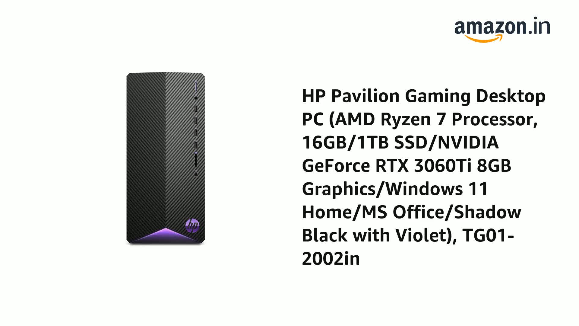 HP Pavilion Gaming Desktop PC (AMD Ryzen 7 Processor, 16GB/1TB SSD 
