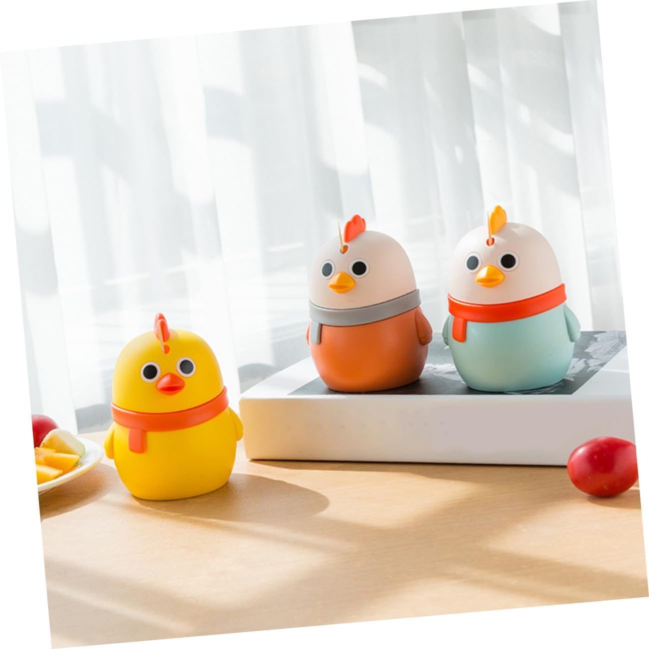 BESTYASH 3pcs Pressing Type Toothpick Holder Set Small Plastic Toothpick Dispensers with Cute Chick Design for Household and Dining Use