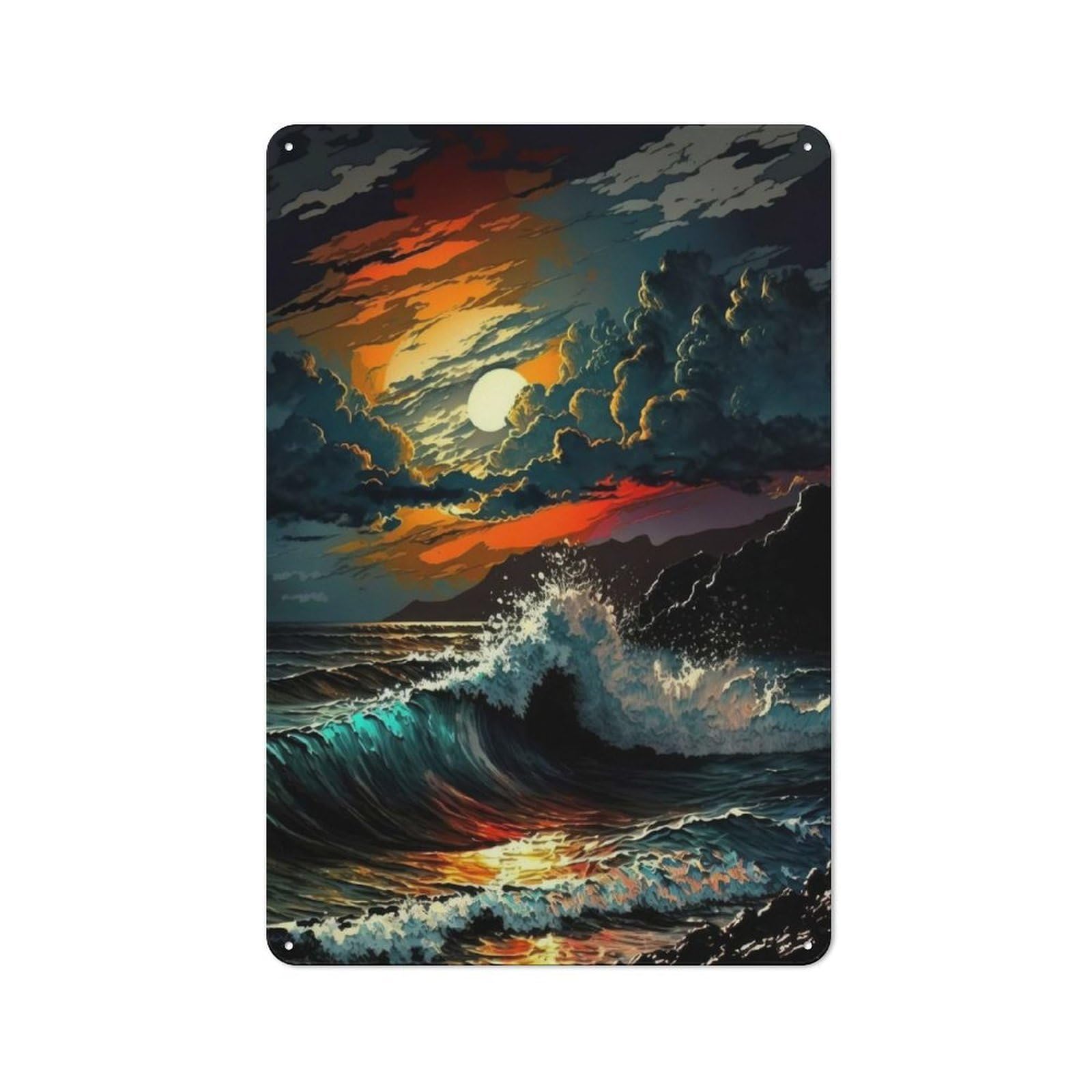 Tin Wall Plaque 30x20cm with Stormly Ocean 2 for Man Cave Or Games Room, A Housewarming Gift for Leisure-room Decor Enthusiasts