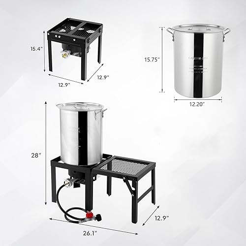 Miniatura 6 de Bonnlo Freidora de pavo de 30 cuartos de galón con estufa de gas propano de 54000 BTU, caldera de mariscos de aluminio para hervir cangrejos con