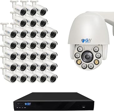 GW Security 32 Channel 4K NVR 5MP PoE Smart AI Security Camera System with 31 x 5MP Bullet Cameras and 1 x 5MP 5X Motorized Zoom Two-Way Audio PTZ Camera, Outdoor Indoor Video & Audio Surveillance