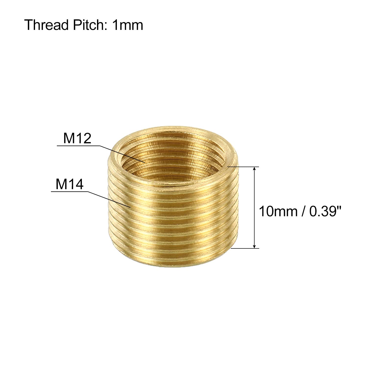 PATIKIL M14 a M12 Filettatura Adattatore Manicotto Riduzione Dado, 5pz 10mm Filettato Cavo Tubo Adattatore Ottone Accoppiatore Connettore Tubo Raccordo
